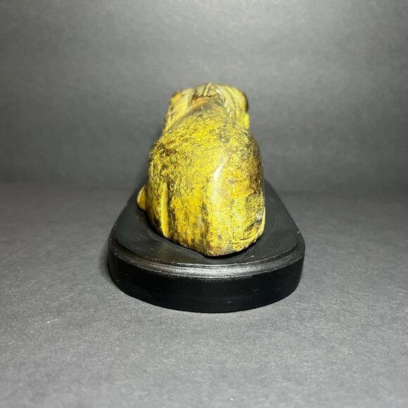 Vintage 1970s Carved Bronze Sleeping Lion Statue Figure on Wooden Base 3.25 x 7" - Picture 6 of 9